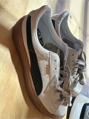 Puma Beige Suede Sneakers with Black Formstrip and Gum Sole